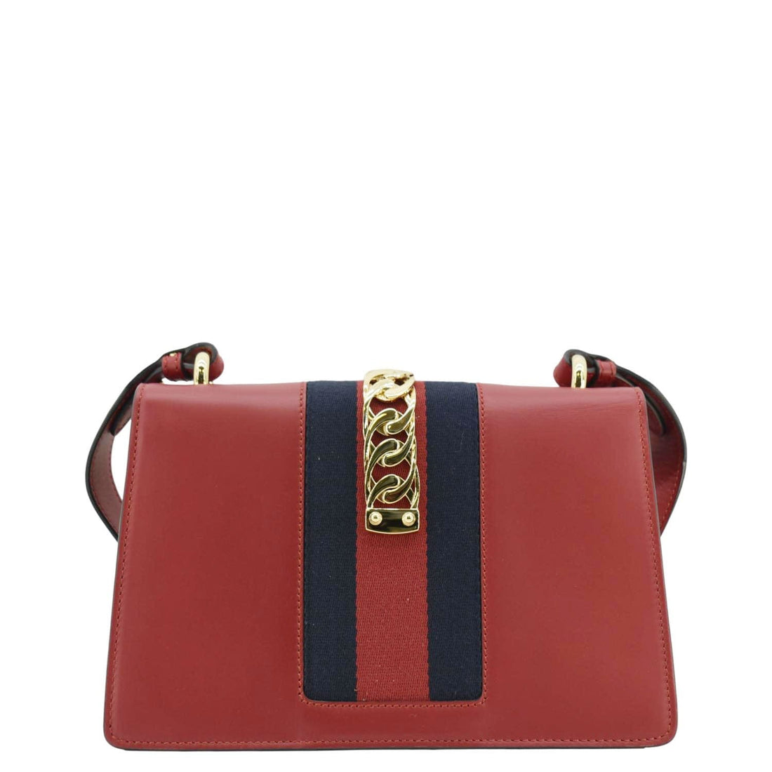 GUCCI Sylvie Small Web Leather Shoulder Bag Red