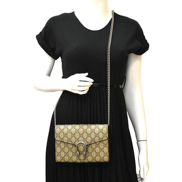 GUCCI Dionysus GG Supreme Canvas Chain Wallet Crossbody Bag Beige 401231