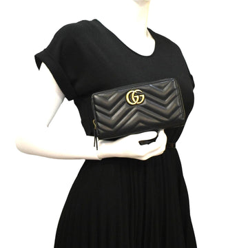 GUCCI GG Marmont Matelasse Chevron Leather Zip Around Wallet Black 443123