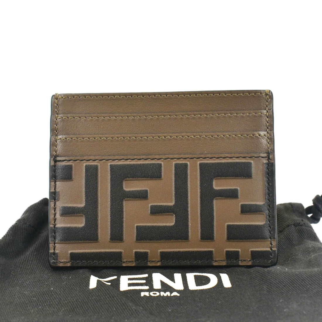 Fendi Quilted FF Leather  Holder Brown