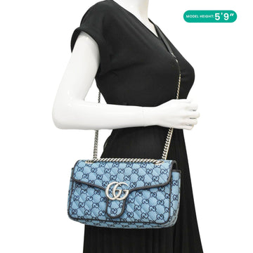 GUCCI GG Marmont Canvas Leather Crossbody Bag Blue 443497