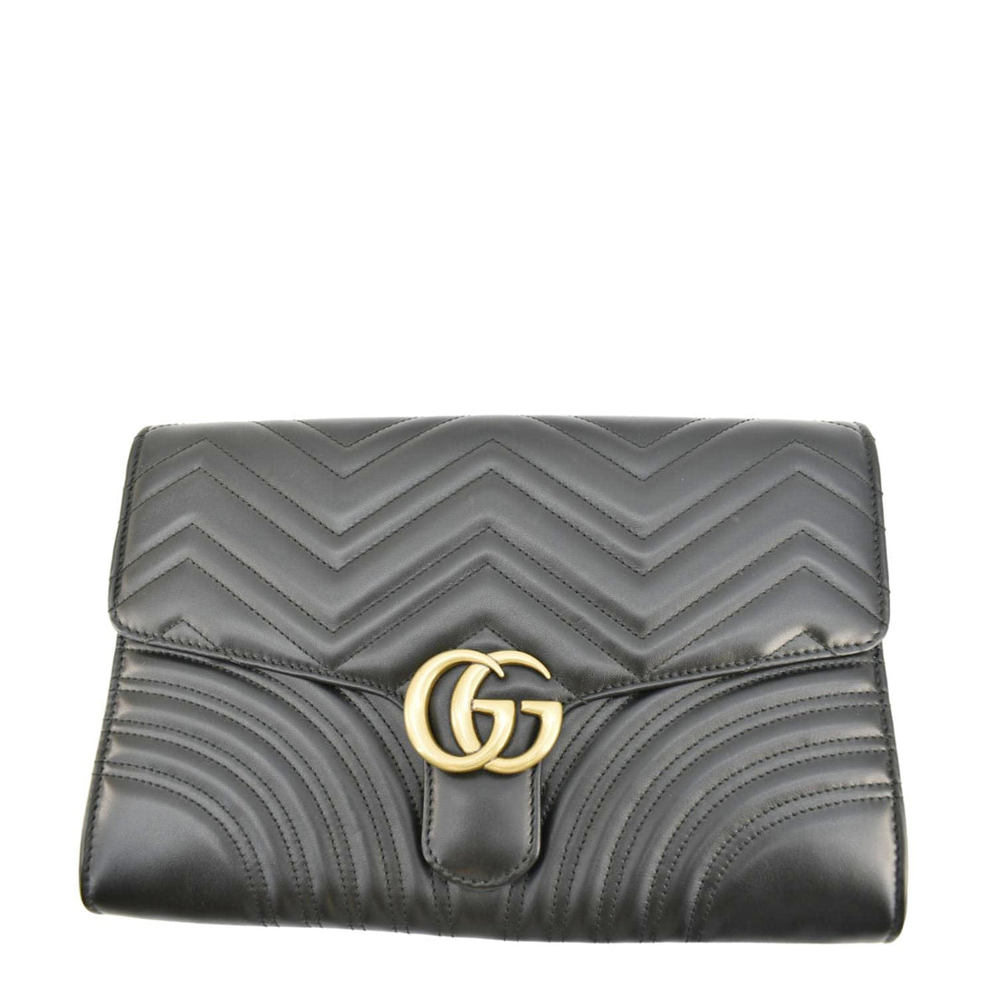 GUCCI GG Marmont Matelasse Chevron Leather Clutch Bag Black 498079