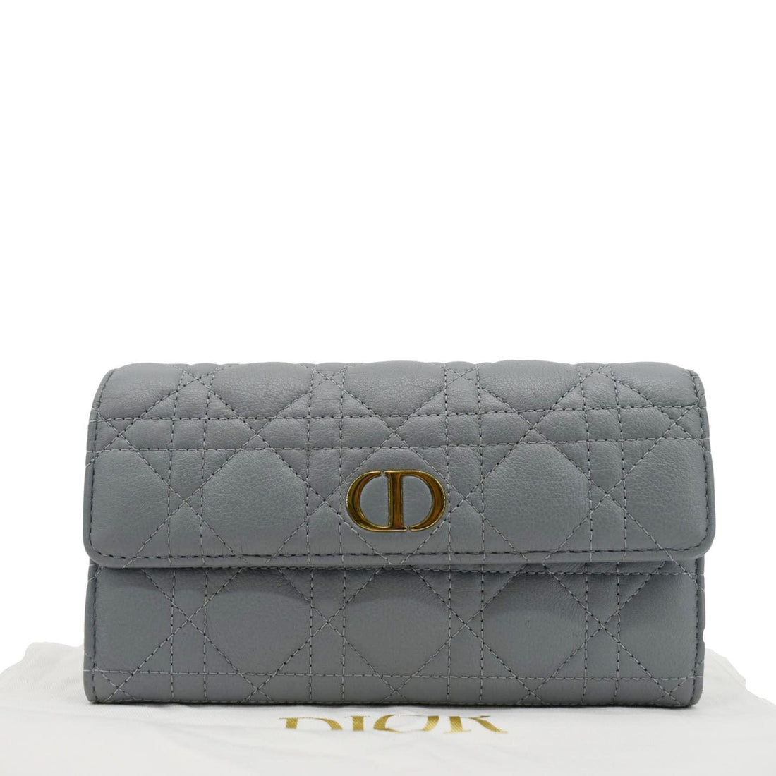CHRISTIAN DIOR Caro Orchid Cannage Calfskin leather Long Wallet Gray