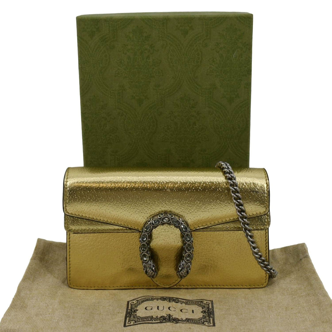 GUCCI Dionysus Super Mini Metallic Leather Crossbody Bag Gold 476432
