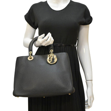 CHRISTIAN DIOR Diorissimo Leather Tote Shoulder  Bag Black