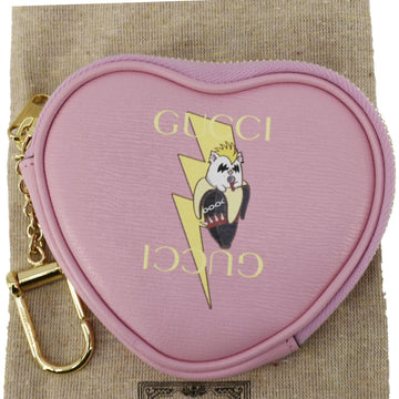 Gucci Bananya Heart Print Leather Coin Case Pink 701062