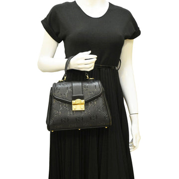 GUCCI Small GG Leather Top Handle Shoulder Bag Black 675791