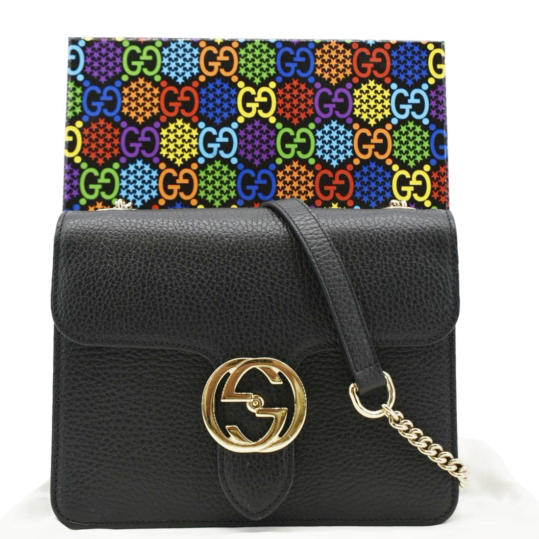 GUCCI Interlocking GG Leather Crossbody Bag Black 510304