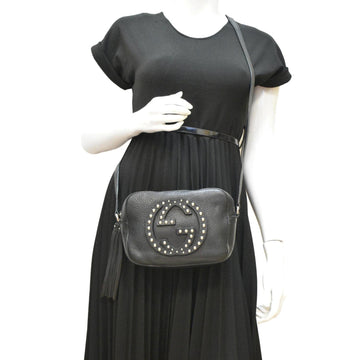 GUCCI Soho Disco Studded Leather Crossbody Bag Black 308364