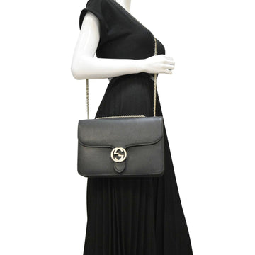 GUCCI Interlocking GG Leather Crossbody Bag Black 510303