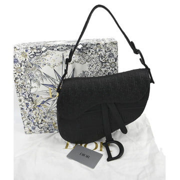 CHRISTIAN DIOR Saddle Oblique Embossed Calfskin Satchel Bag Black