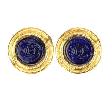 Chanel   Blue Gripoix CC Button Motif Clip-on Earrings