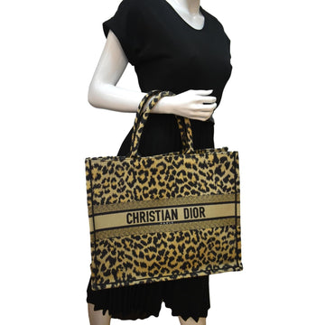 CHRISTIAN DIOR Leopard Large Book Mizza Embroidered Tote Bag Beige