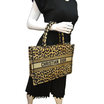 CHRISTIAN DIOR Leopard Medium Book Mizza Embroidered Tote Bag Beige