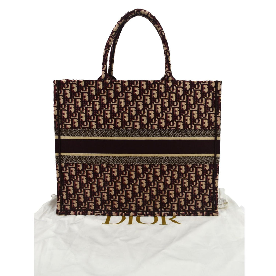 CHRISTIAN DIOR Book Oblique Embroidered Canvas Tote Bag Burgundy