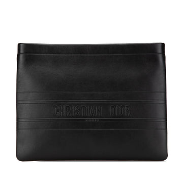 Dior Embossed Calfskin Logo Zip Clutch