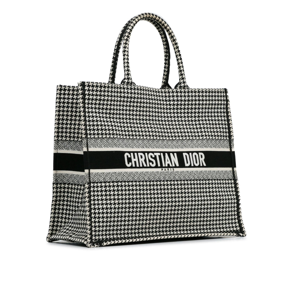 Dior Large Canvas Houndstooth Embroidered Book Tote