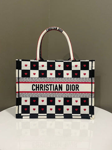 Dior Amour Book Tote  Black White Red Embroidery
