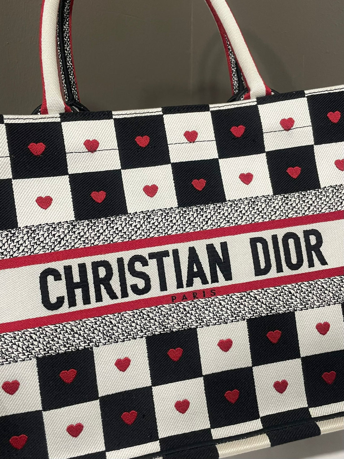Dior Amour Book Tote  Black White Red Embroidery