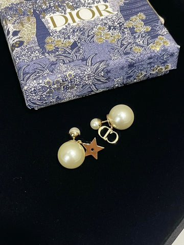 Dior CD Star Tribal Earring Ivory Glass Pearl