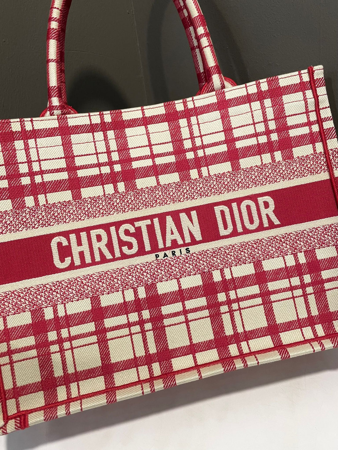 Dior Check'n'Dior Book Tote Red / Ivory Embroidery