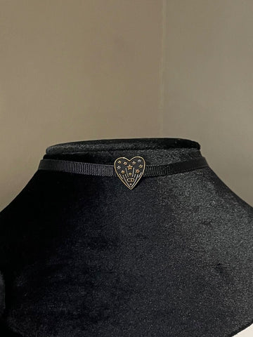 Dior Dioramour with Heart Charms Choker Black Ribbon