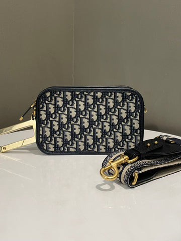 Dior Diorquake Clutch with Strap Navy Oblique Canvas