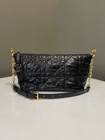 Dior Diorstar Hobo Bag with Chain Black Macrocannage Crinkled Calfskin