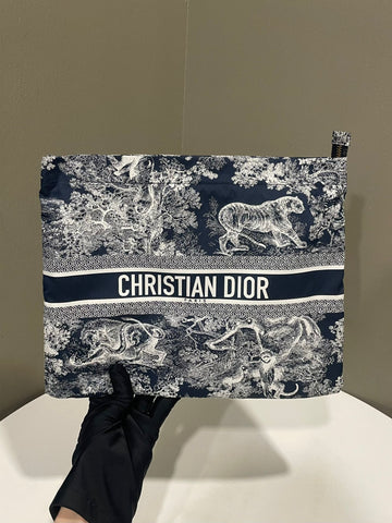 Dior Diortravel Zipped Pouch  Blue De Jouy Reverse