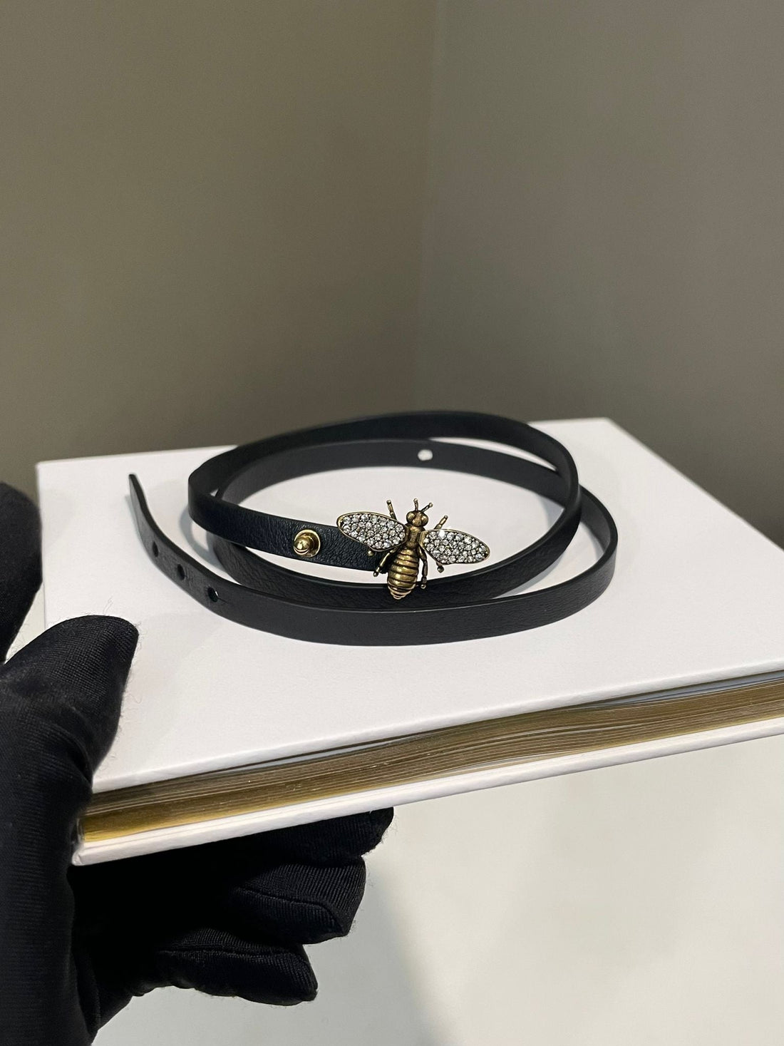 Dior Jadior Bee Tour Bracelet Black Leather