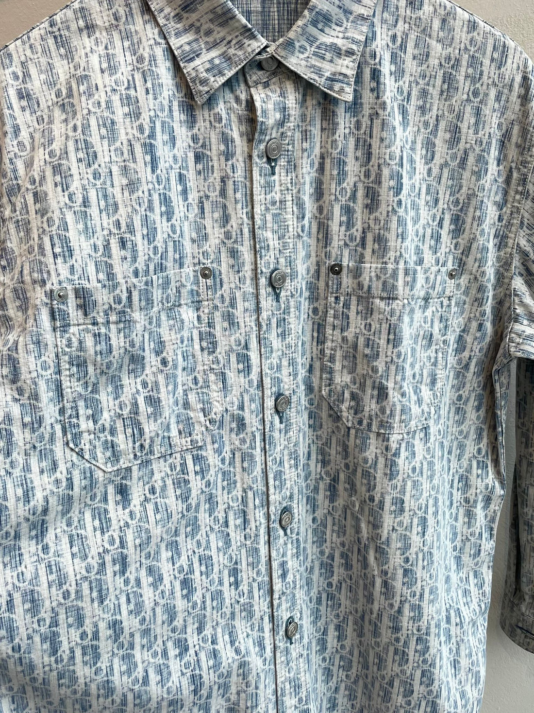 Dior Kasuri Cotton Denim Overshirt Wahsed Cloud Blue Denim Oblique