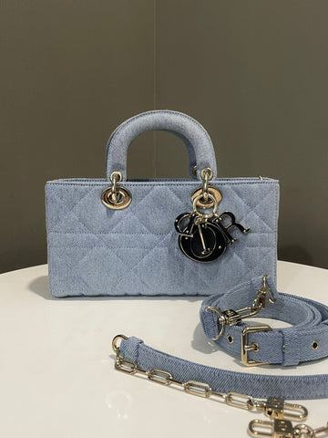 Dior Lady D-Joy Macrocannage Bag  Light Blue Denim Enamel