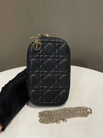Dior Lady Dior Call'in Dior Phone Holder Black Lambskin