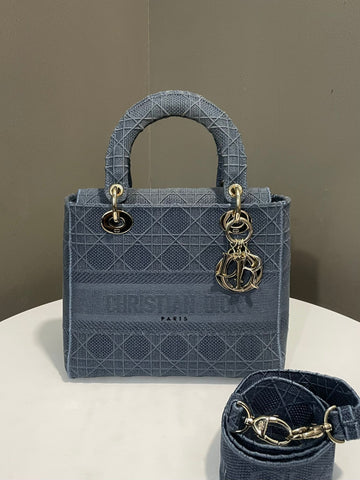 Dior Lady Dior Lite Blue Cannage Embroidery