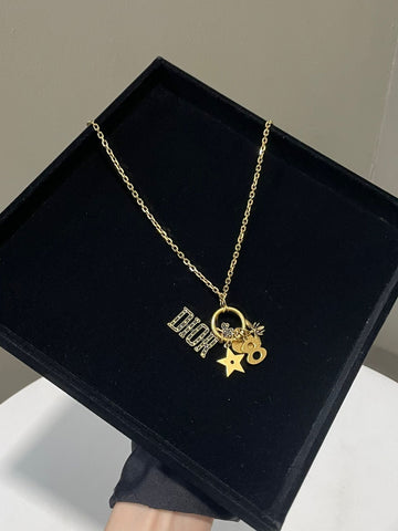 Dior Logo Bee Heart Clover 8 and Star Motif Necklace