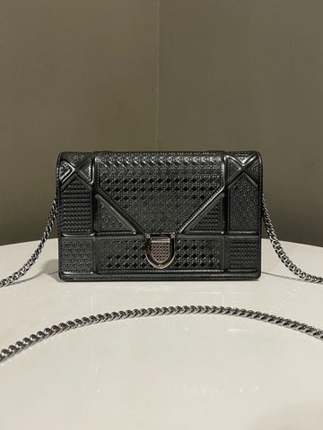 Dior Micro Cannage Diorama Wallet On Chain Gunmetal Grey