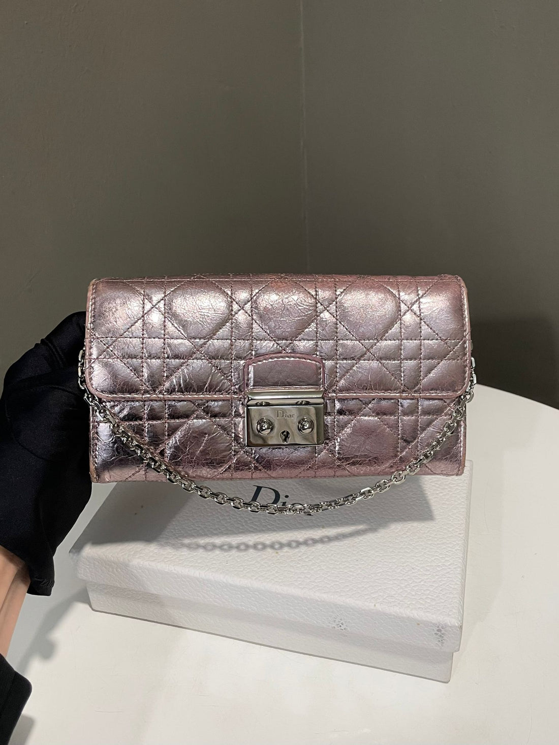 Dior Miss Dior Promenade Wallet on Chain Metallic pink