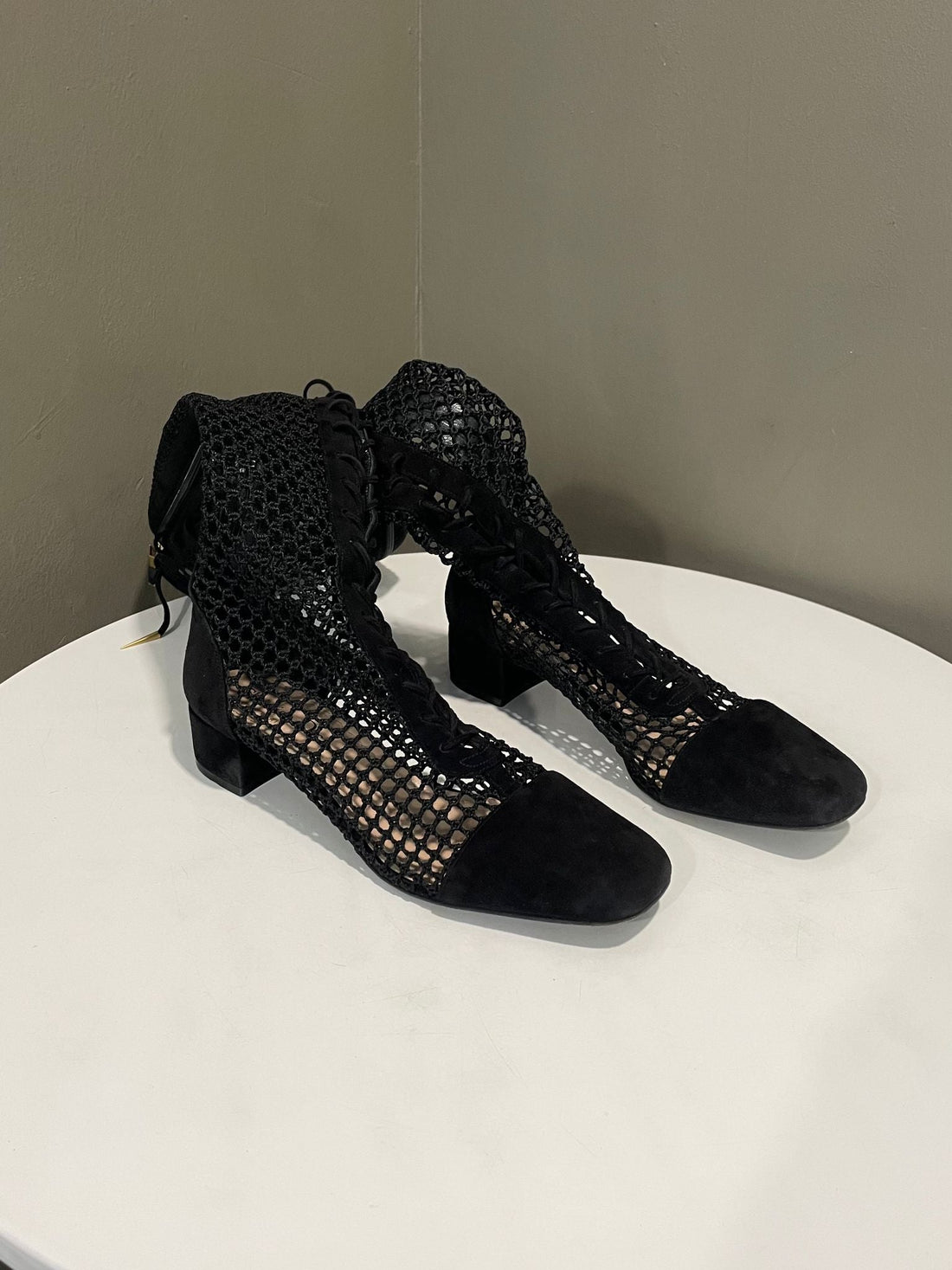 Dior Naughtily-D Lace Up Boots Black Suede and Mesh Size 38 D