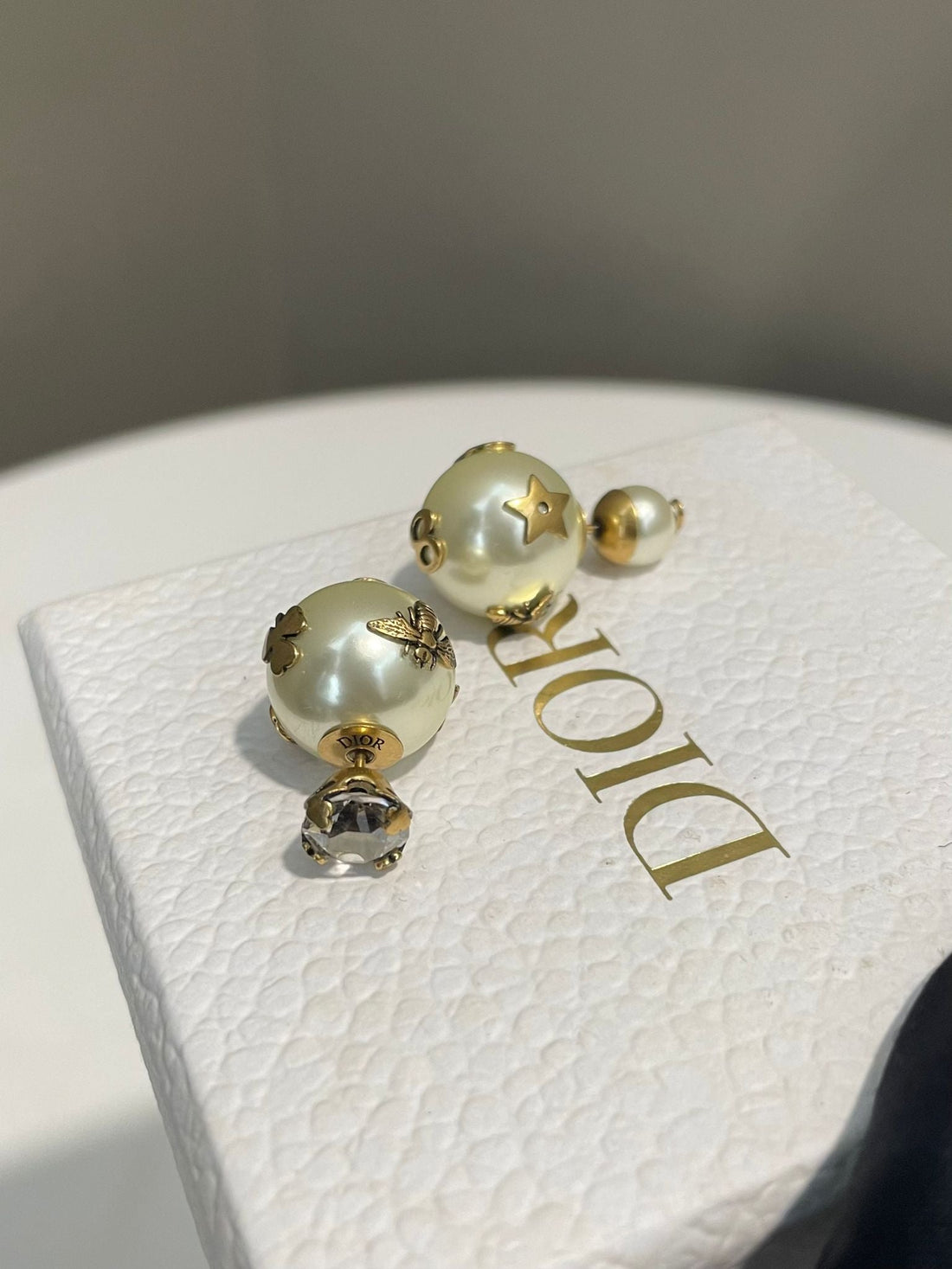 Dior Pearl Tribales Earring White Resin Glass Pearls CD/ clover/ star logo motifs