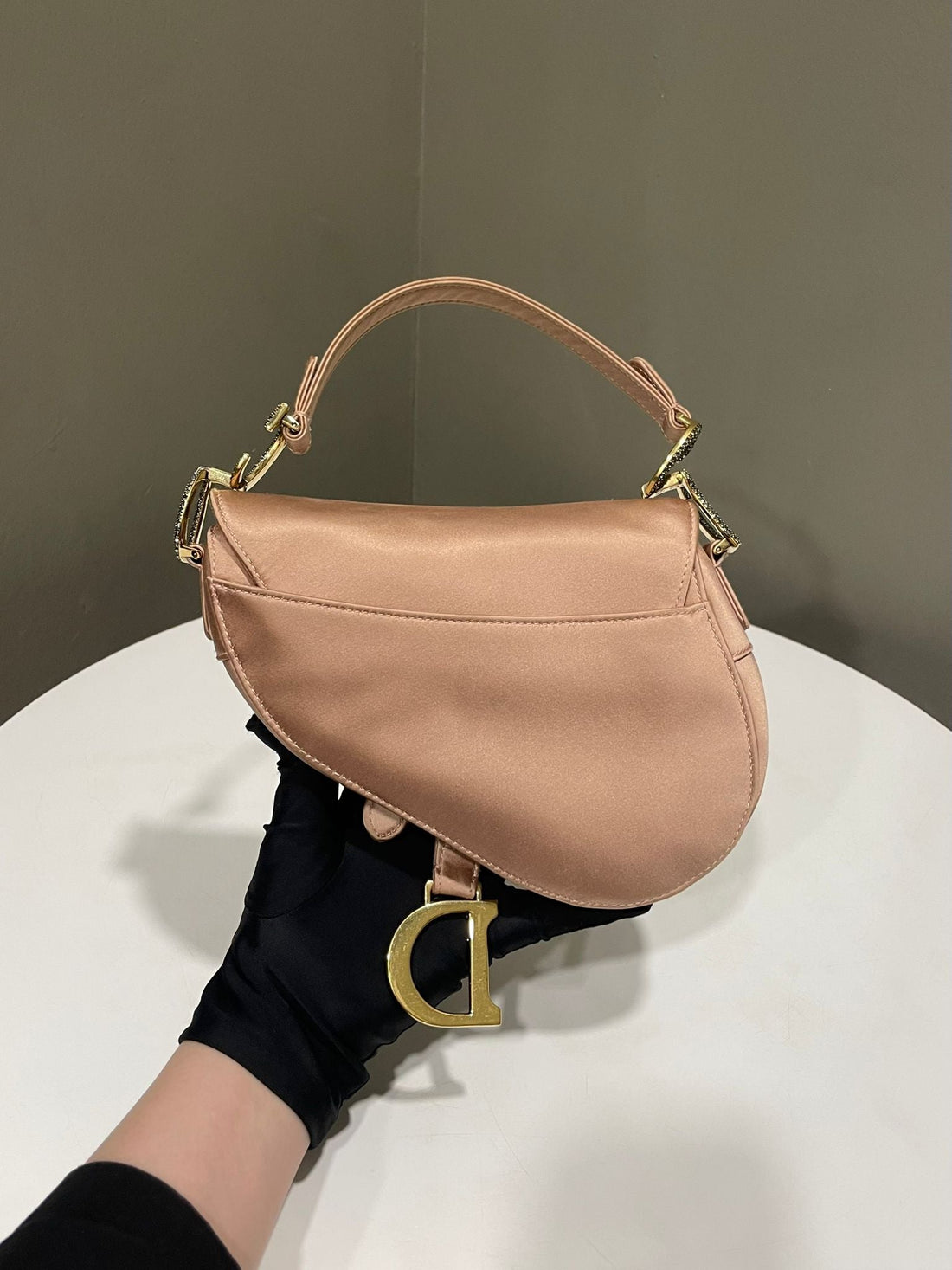 Dior Saddle Bag Pink Satin Crystal Embellished