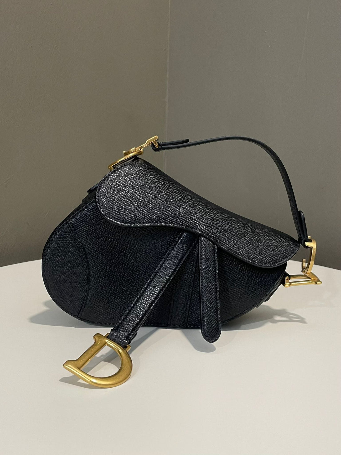 Dior Saddle Bag with Strap Black Grained Calfskin