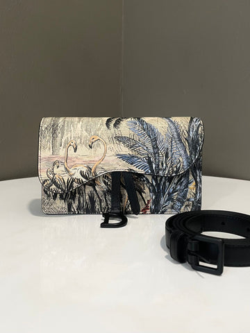 Dior Saddle Belt Pouch Black / Beige Printed Calfskin