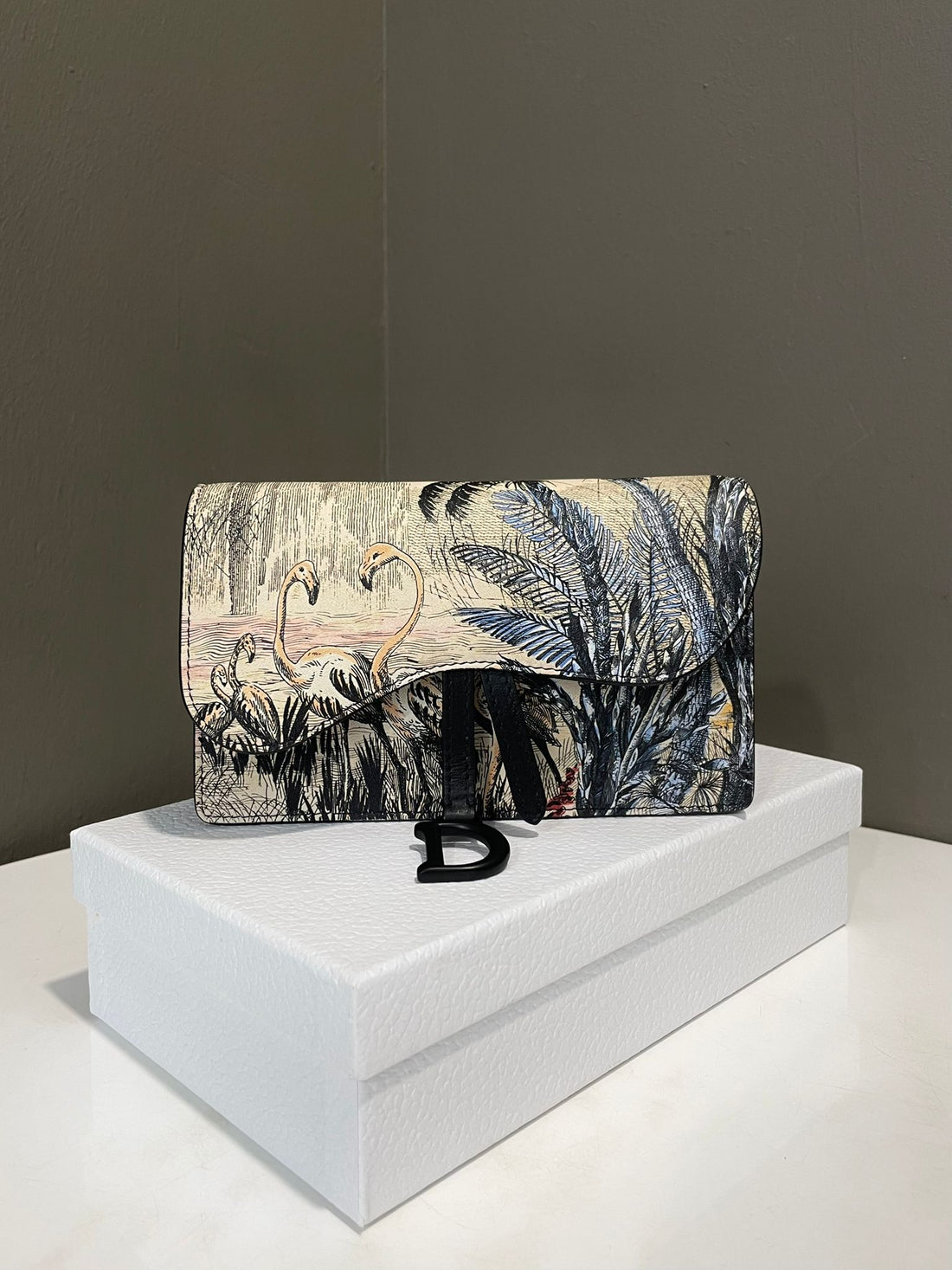 Dior Saddle Belt Pouch Black / Beige Printed Calfskin