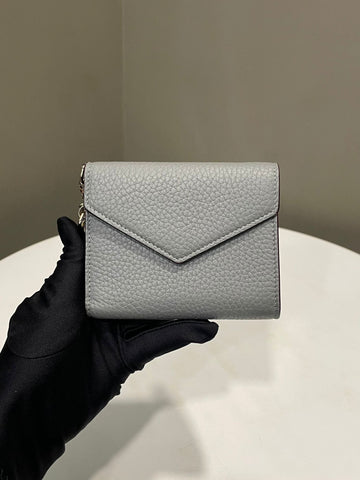 Dior Saddle Trifold Wallet Gray Grainy Leather