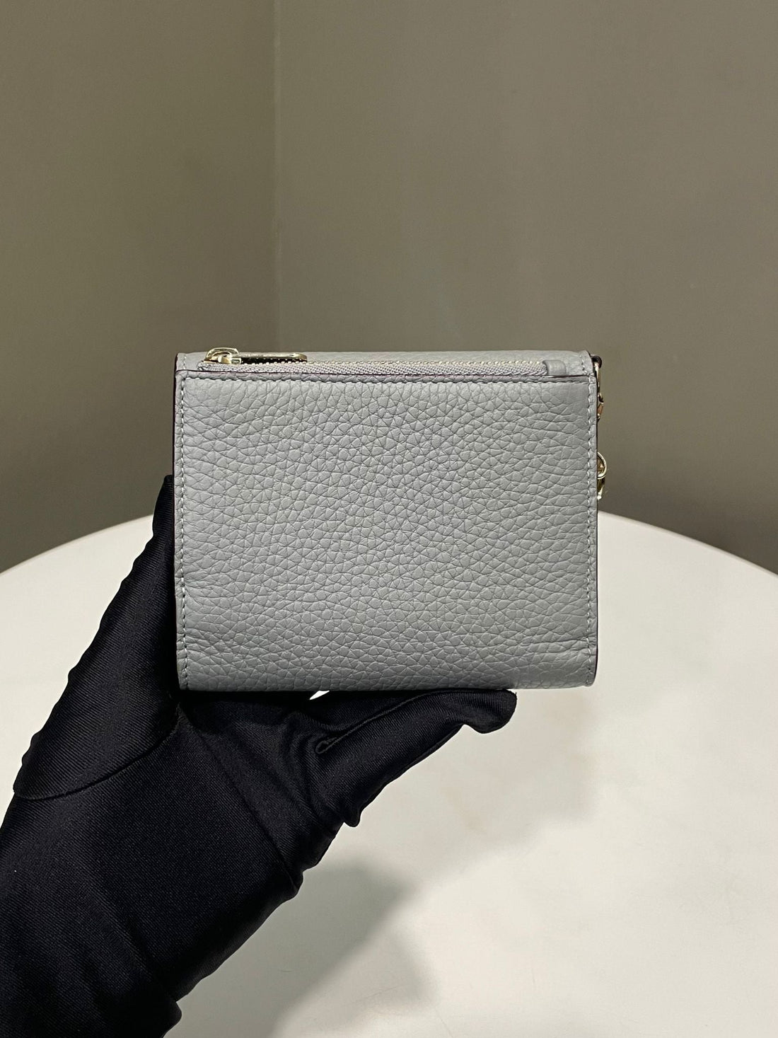 Dior Saddle Trifold Wallet Gray Grainy Leather