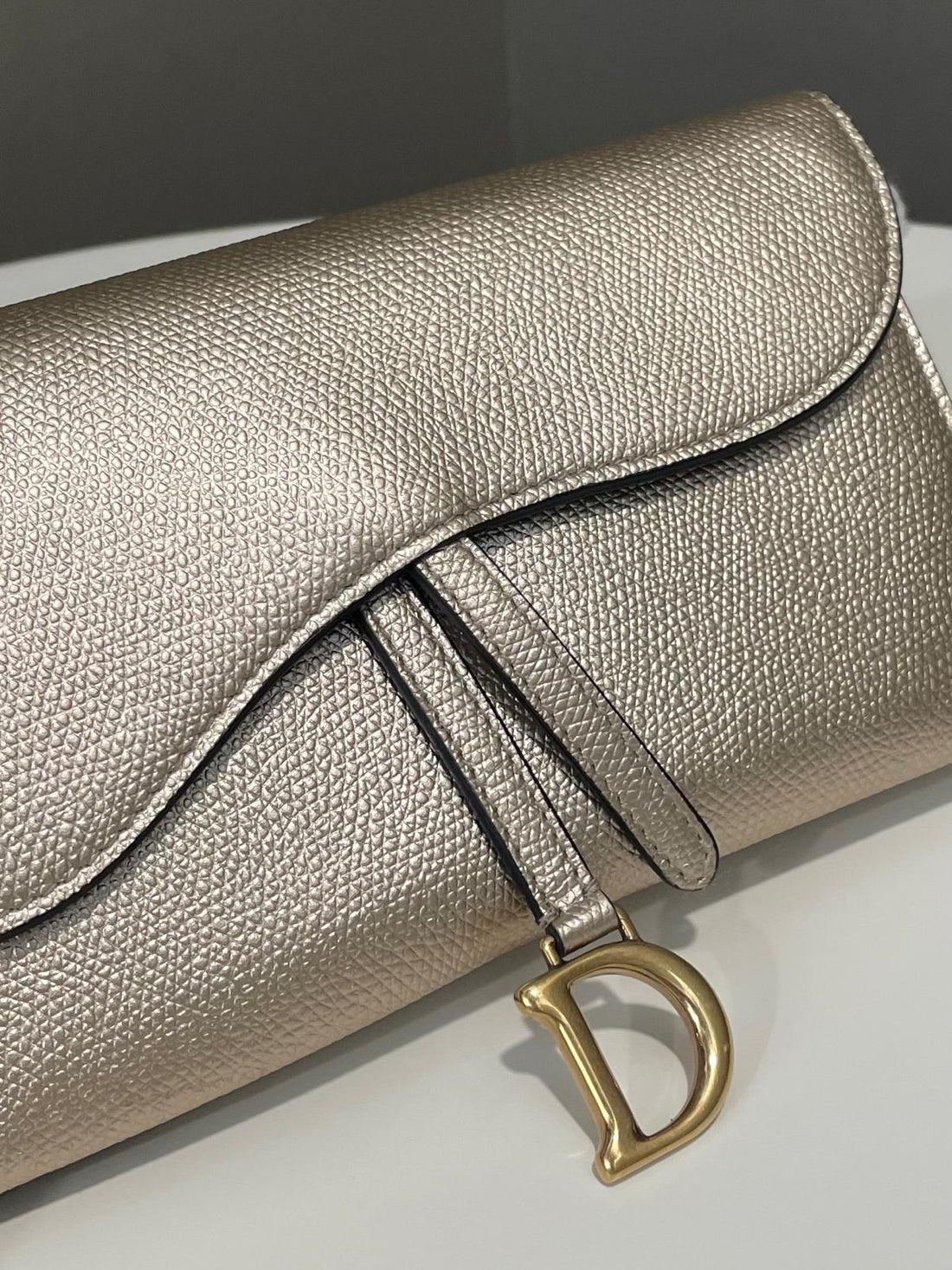 Dior Saddle Wallet on Chain Gold Champagne Grainy Leather