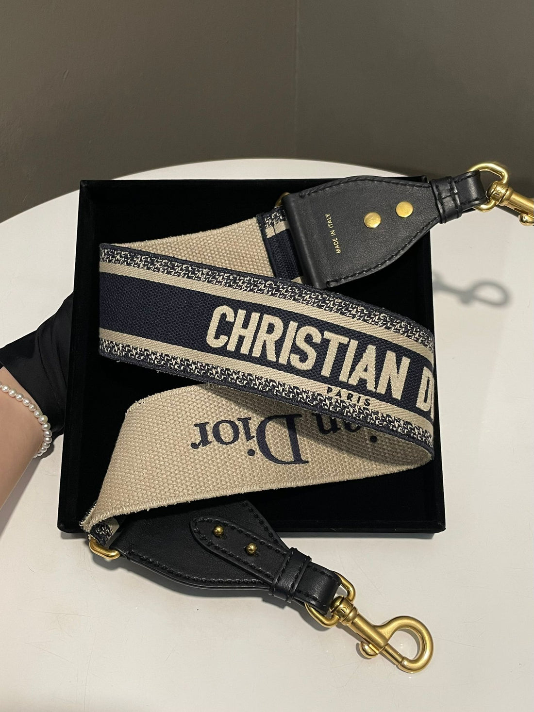 Dior Shoulder Strap Dark Navy Embroidery