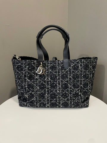Dior Toujours Cannage Motif Tote Black / White Tweed