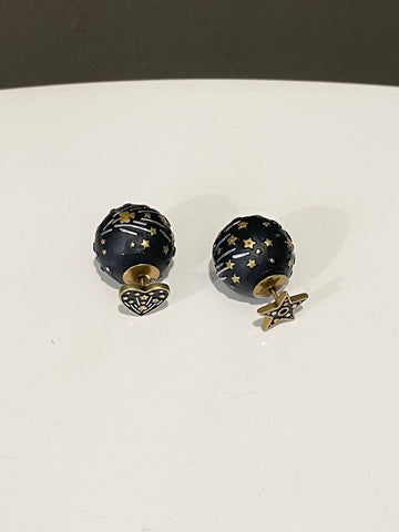 Dior Tribales Star Motif Earrings Black Enamel