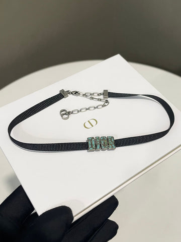 Dior with D.I.O.R. charms Choker Turquoise / Black Ribbon